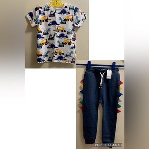 NEXT 82 Dinosaur Construction Shirt and Pants Lot Size 6-7 Years Blue New